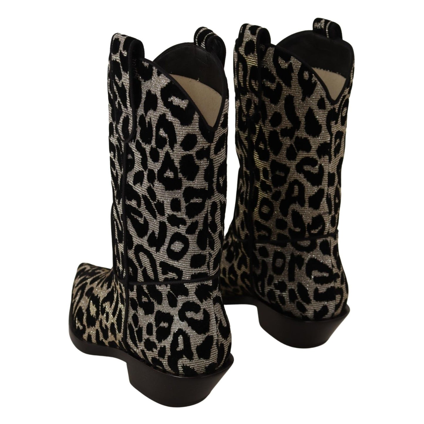 Dolce & Gabbana Gray Black Leopard Cowboy Boots Shoes