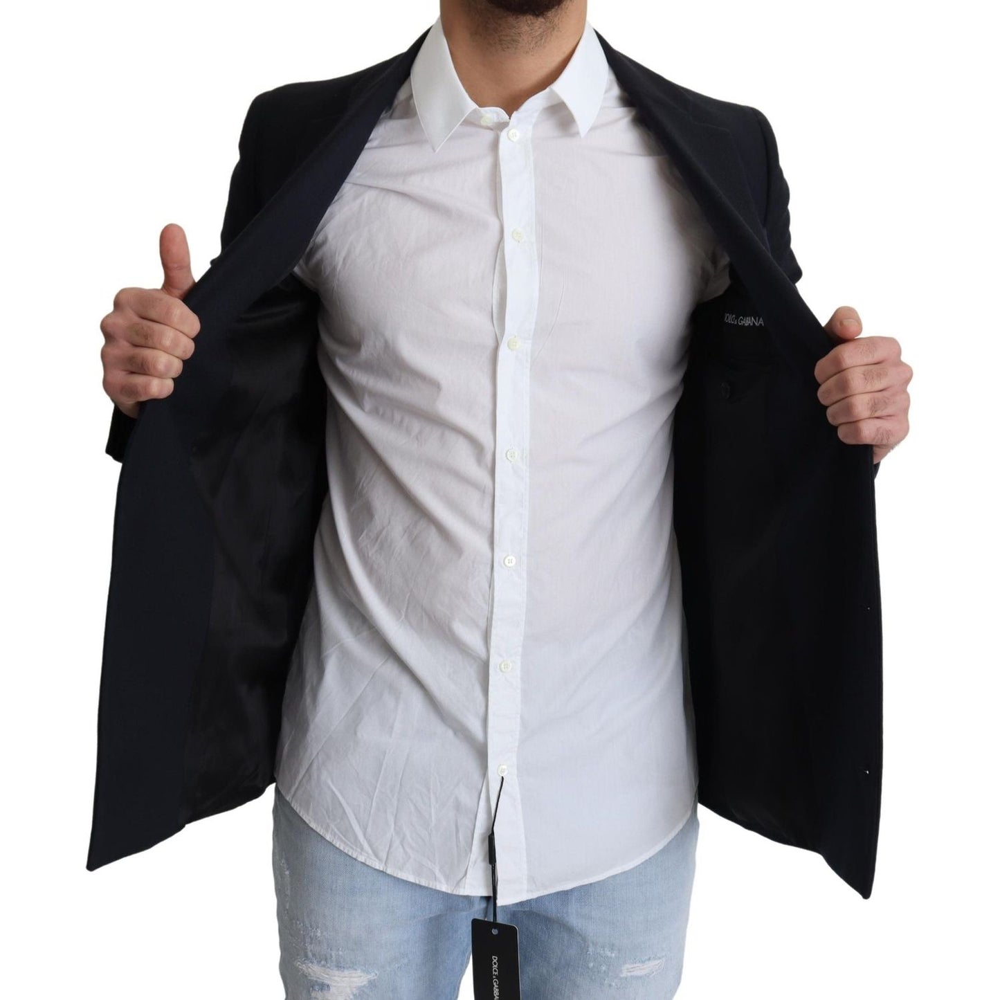 Dolce & Gabbana Dark Blue Wool Single Breasted Coat Jacket
