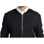 Dolce & Gabbana Blue Silk Coat Short Bomber Men Jacket