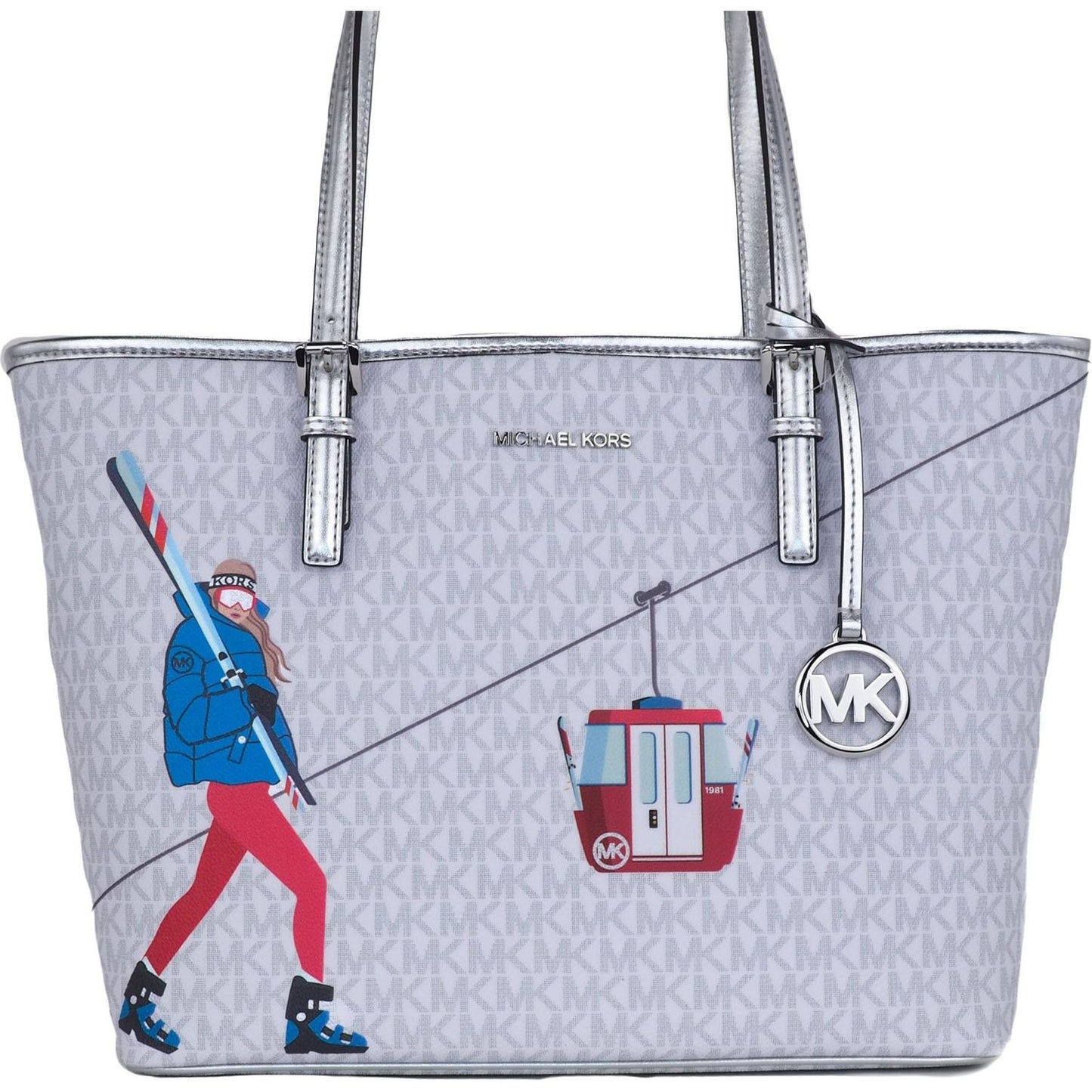 Michael Kors Jet Set Girls Print Medium Signature PVC Carryall Shoulder Tote Handbag (Bright White Multi) WOMAN TOTES