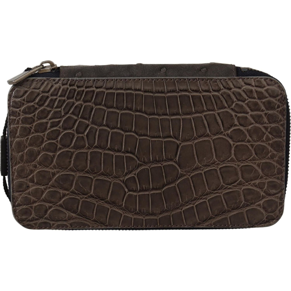 Dolce & Gabbana Gray Skin Leather Vanity Case Toiletry Shaving Bag