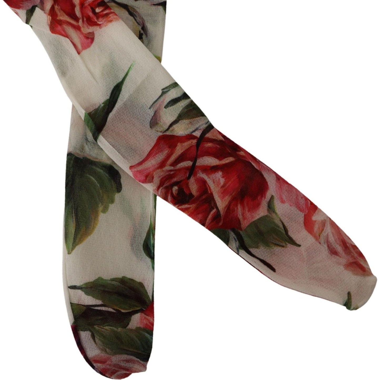 Dolce & Gabbana White Floral Print Stockings Nylon Tights WOMAN UNDERWEAR