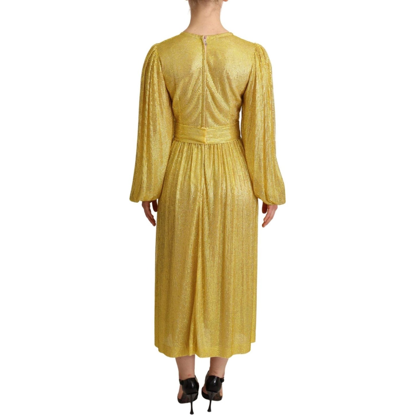 Dolce & Gabbana Yellow Crystal Mesh Pleated Maxi Dress DR2716 -38