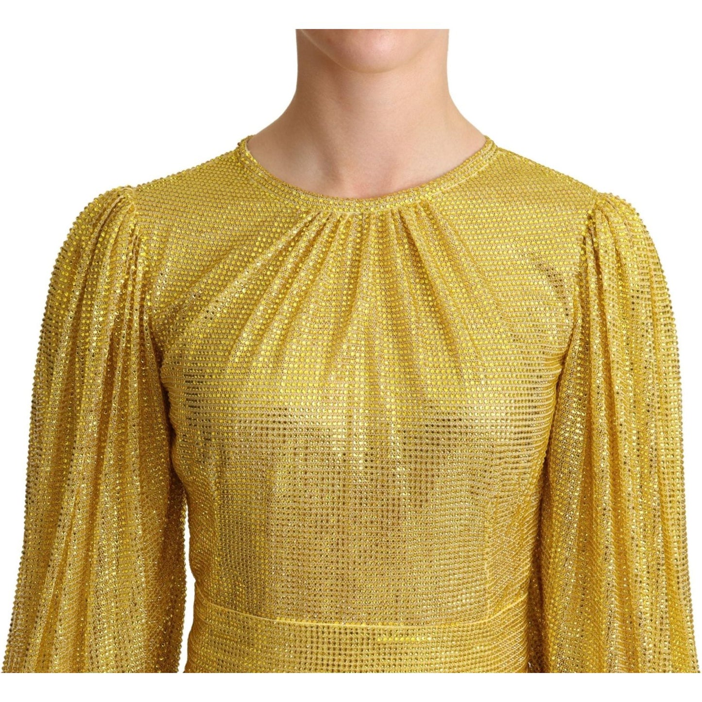Dolce & Gabbana Yellow Crystal Mesh Pleated Maxi Dress DR2716 -38