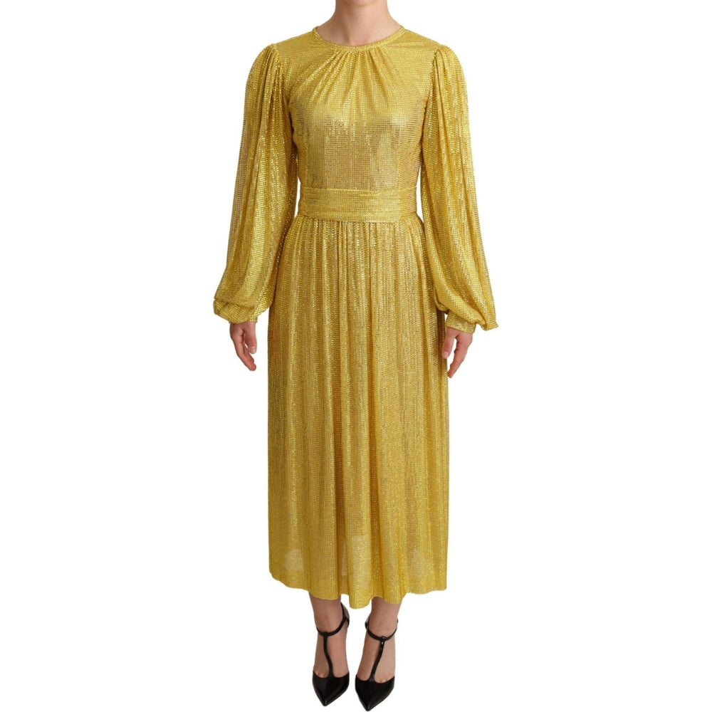 Dolce & Gabbana Yellow Crystal Mesh Pleated Maxi Dress DR2716 -38