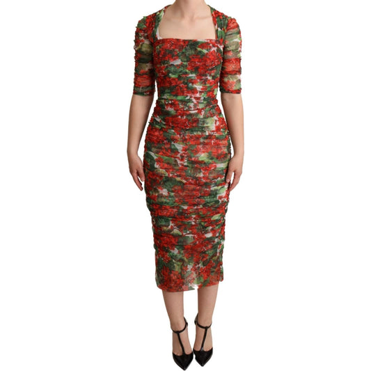 Dolce & Gabbana Elegant Red Floral Midi Sheath Dress WOMAN DRESSES Dolce & Gabbana Sienna