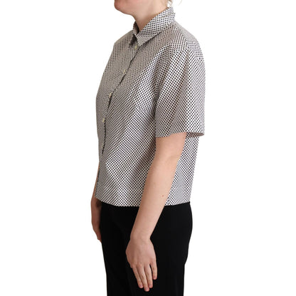 Dolce & Gabbana Black Polka Dot Collared Shirt White Blouse Top