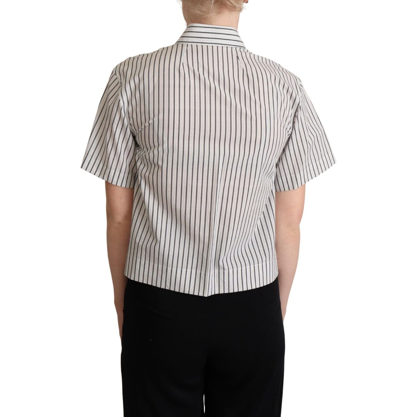 Dolce & Gabbana White Black Striped Collared Shirt Blouse Top