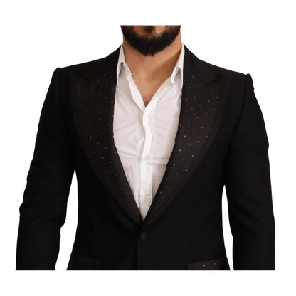 Dolce & Gabbana Black Wool Slim Fit Coat Blazer Jacket