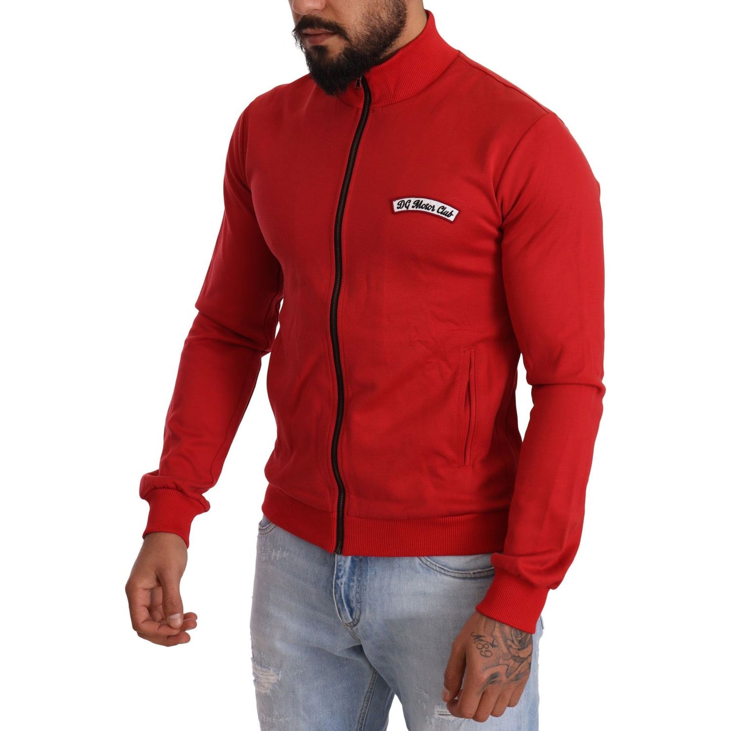 Dolce & Gabbana Red DG Motor Club Zipper Stretch Sweater