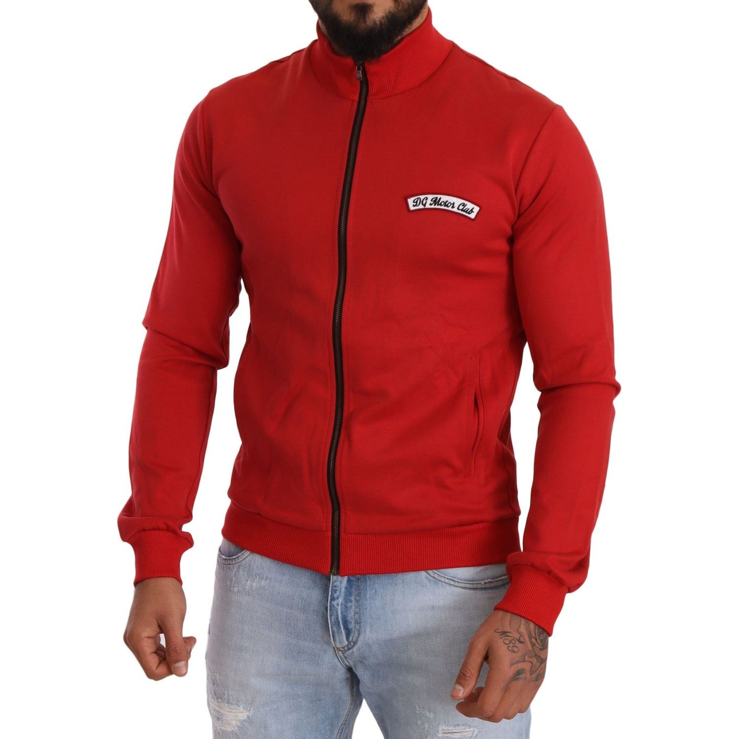Dolce & Gabbana Red DG Motor Club Zipper Stretch Sweater