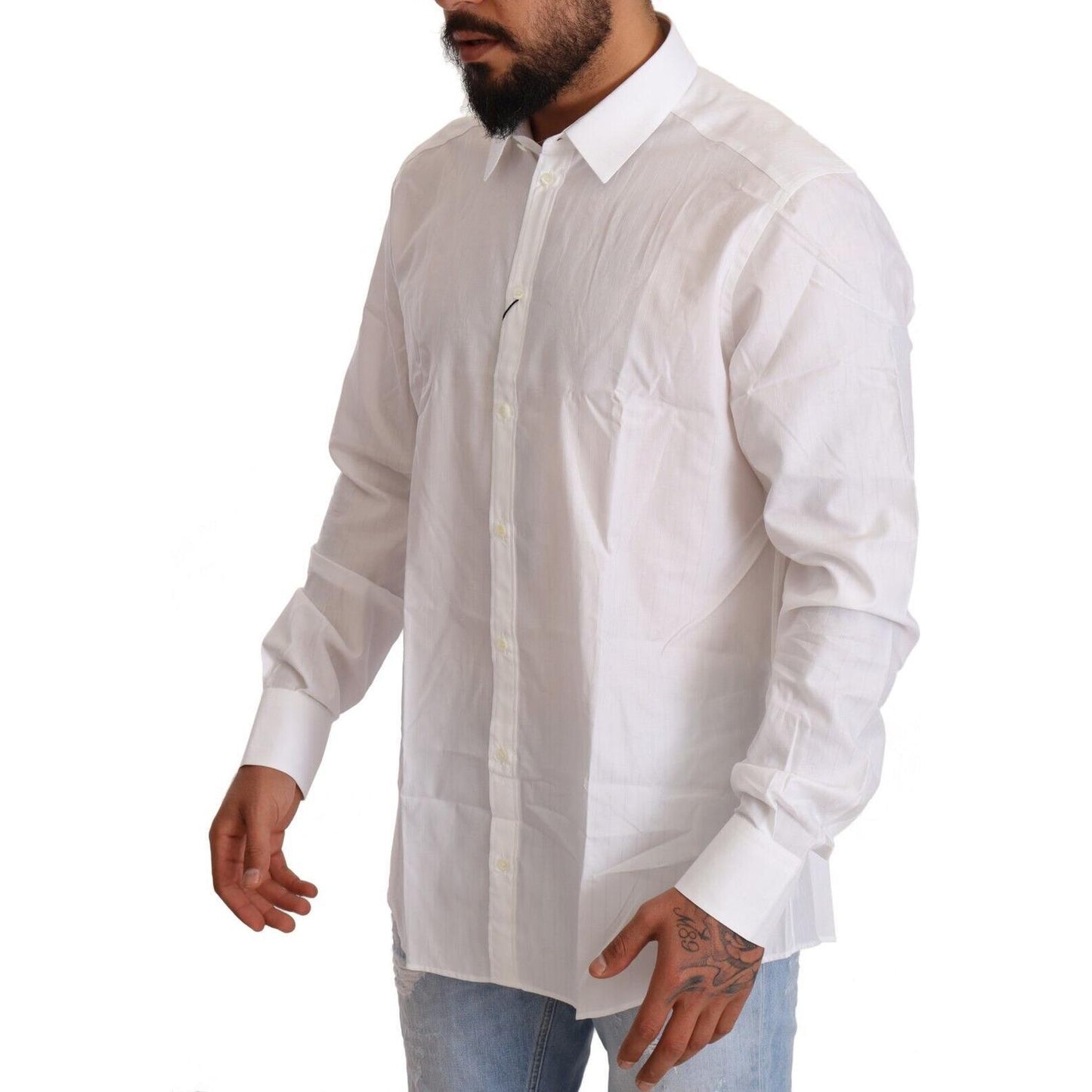 Dolce & Gabbana White Cotton Slim Fit Men MARTINI Shirt MAN SHIRTS