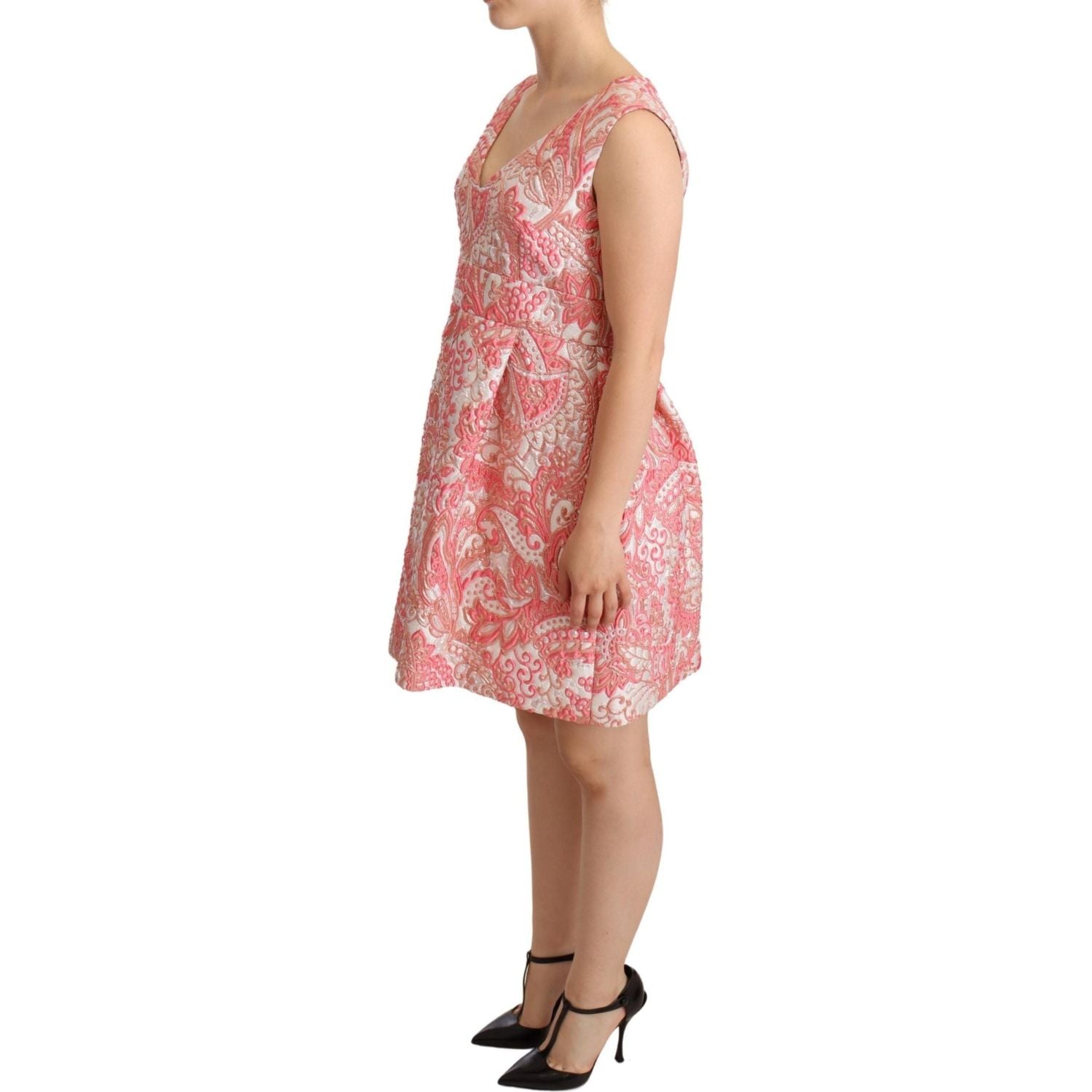 Dolce & Gabbana Pink Floral Jacquard Pleated Sheath Dress