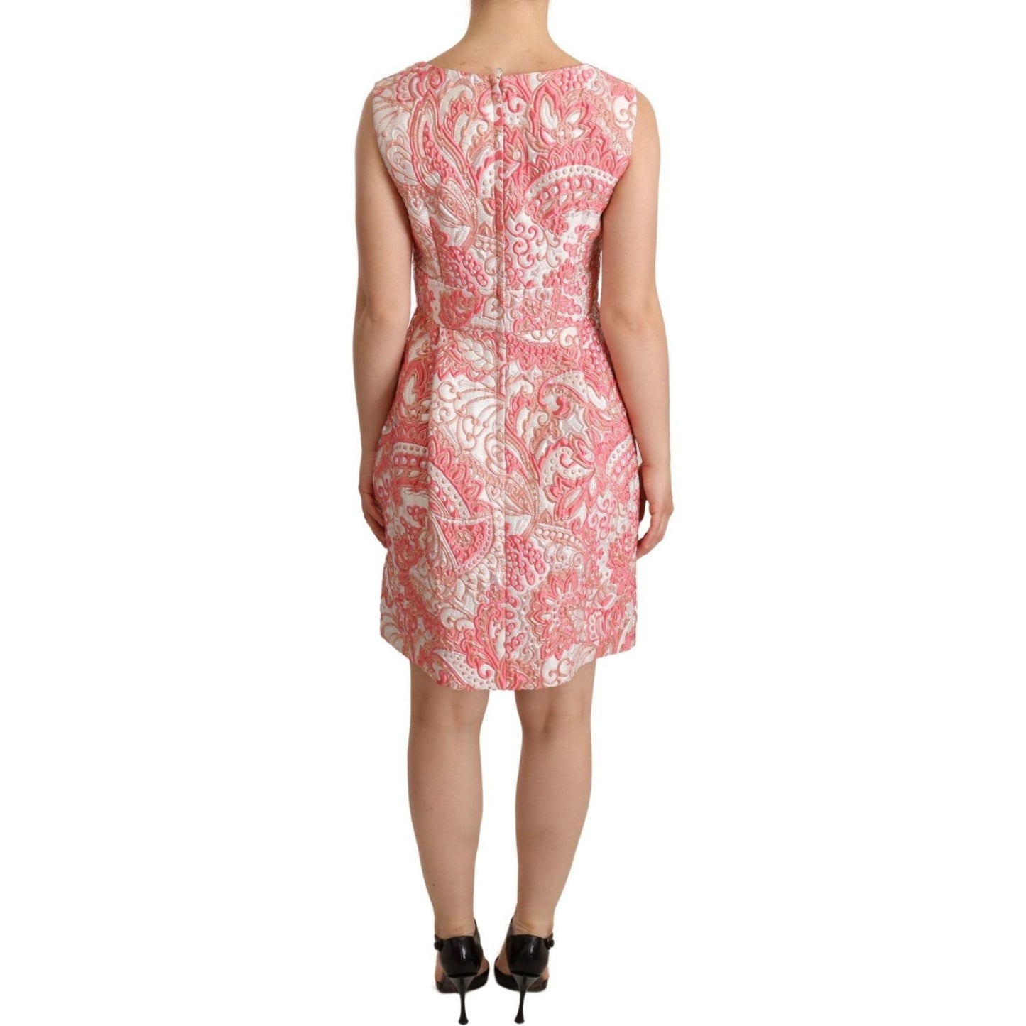 Dolce & Gabbana Pink Floral Jacquard Pleated Sheath Dress WOMAN DRESSES