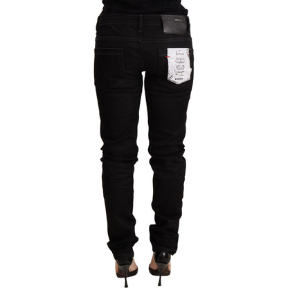 Acht Black Low Waist Skinny Denim Cotton Trouser