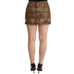 Dolce & Gabbana Gold Crystal Jacquard High Waist Skirt