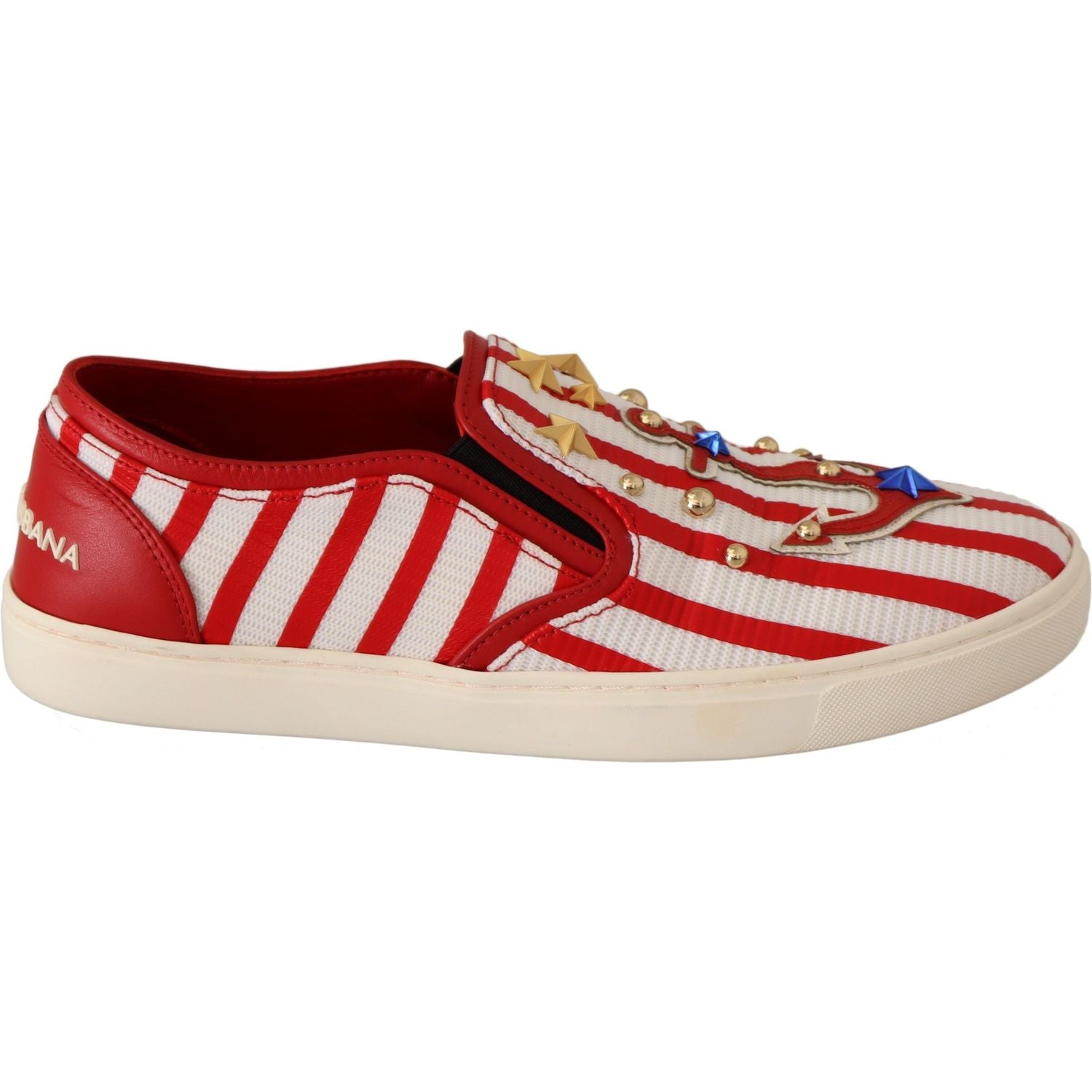 Dolce & Gabbana Red White Anchor Studded Loafers Shoes