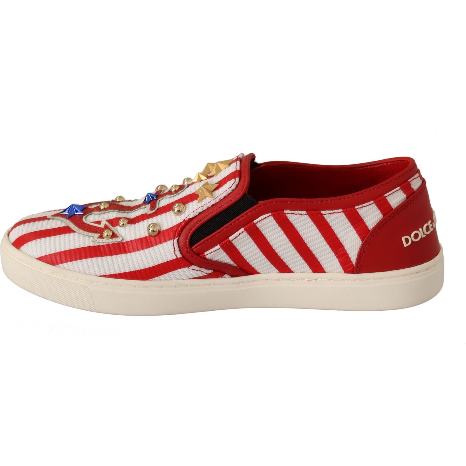 Dolce & Gabbana Red White Anchor Studded Loafers Shoes