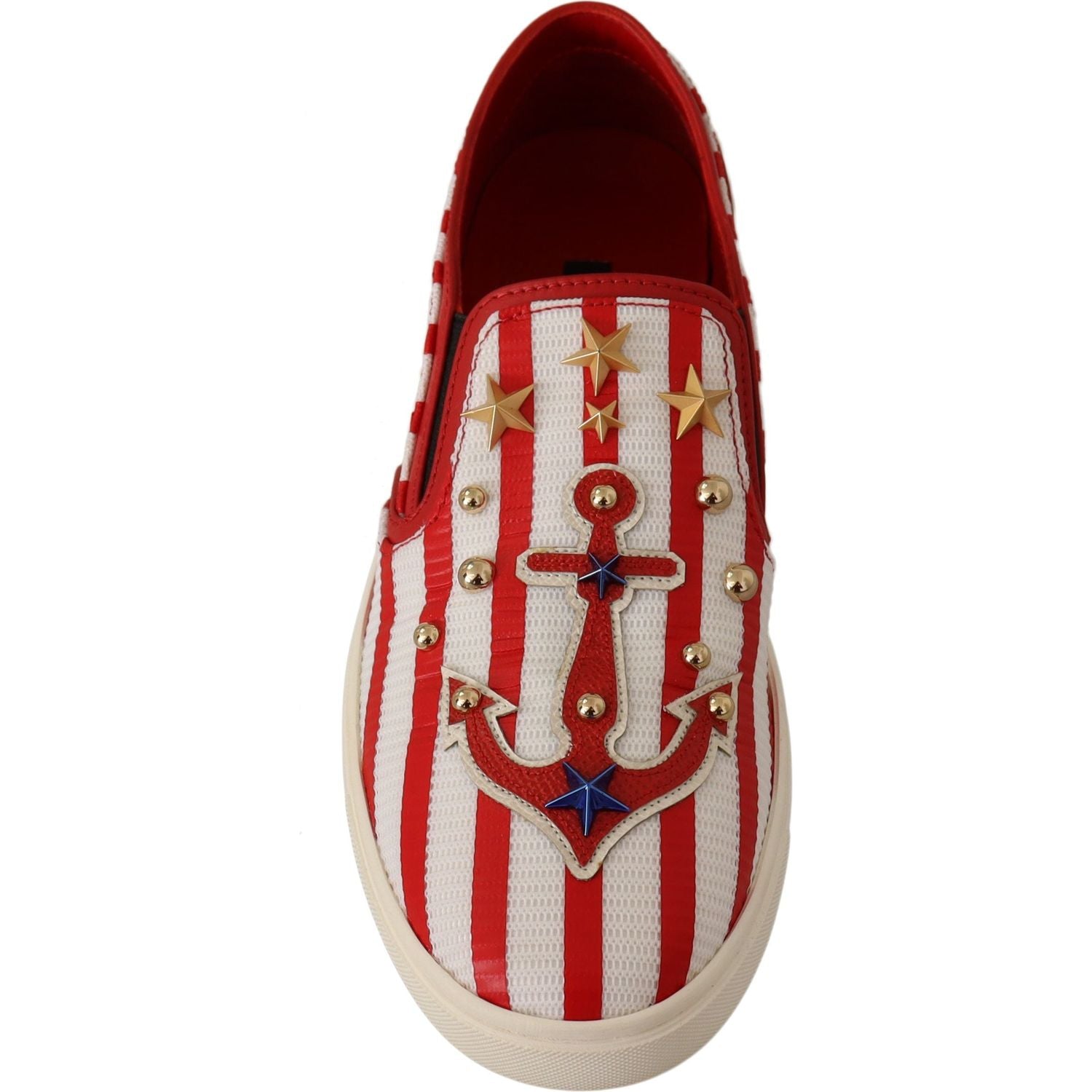 Dolce & Gabbana Red White Anchor Studded Loafers Shoes