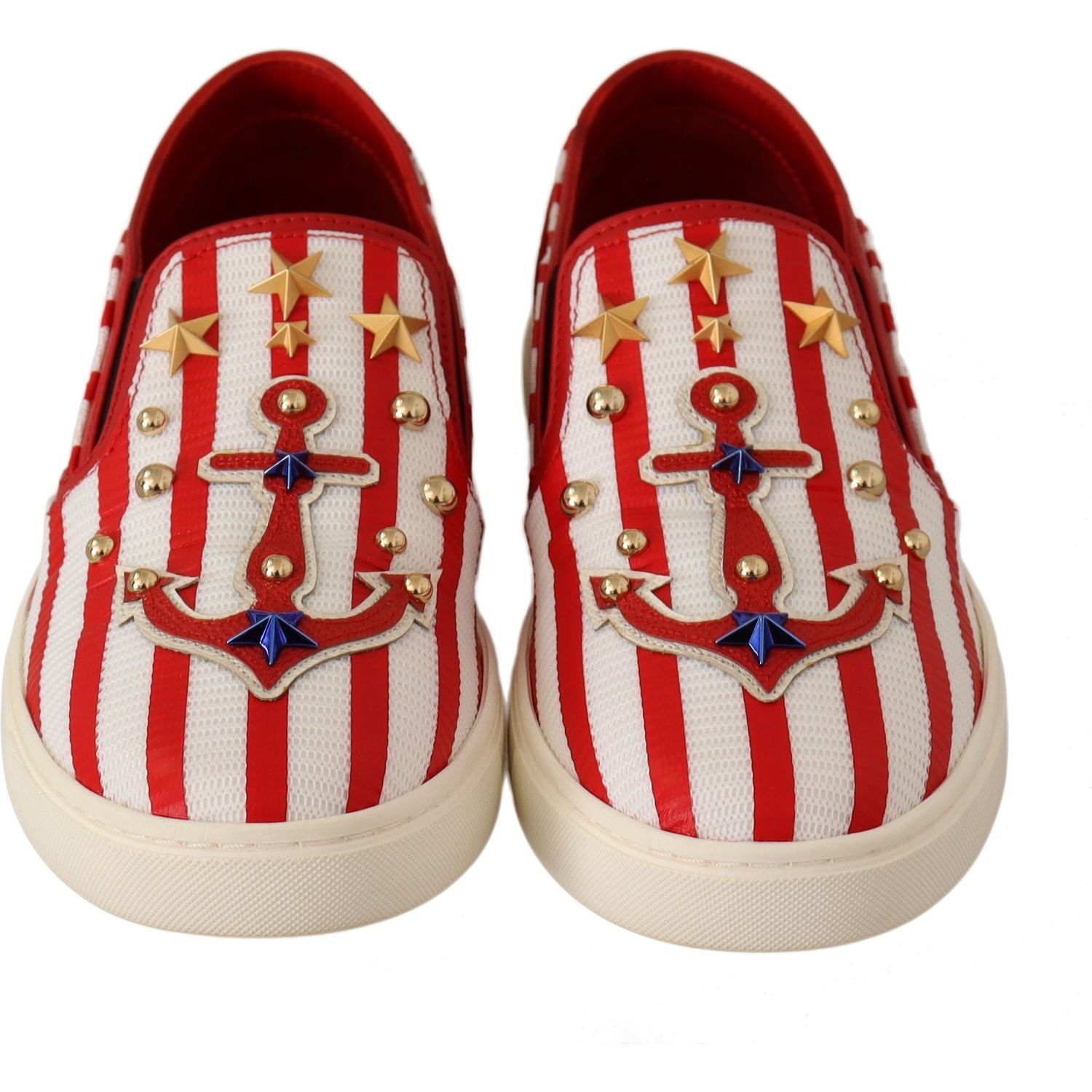 Dolce & Gabbana Red White Anchor Studded Loafers Shoes