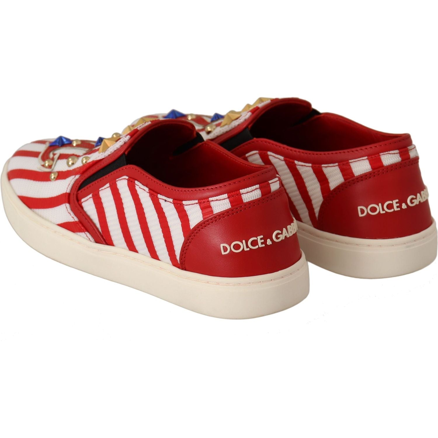Dolce & Gabbana Red White Anchor Studded Loafers Shoes