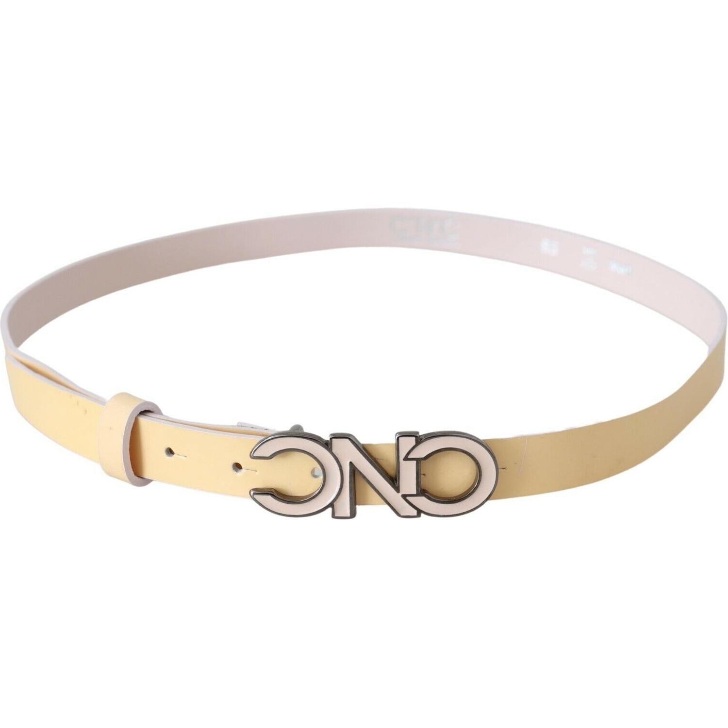 Costume National Beige Leather Pink Letter Logo Belt