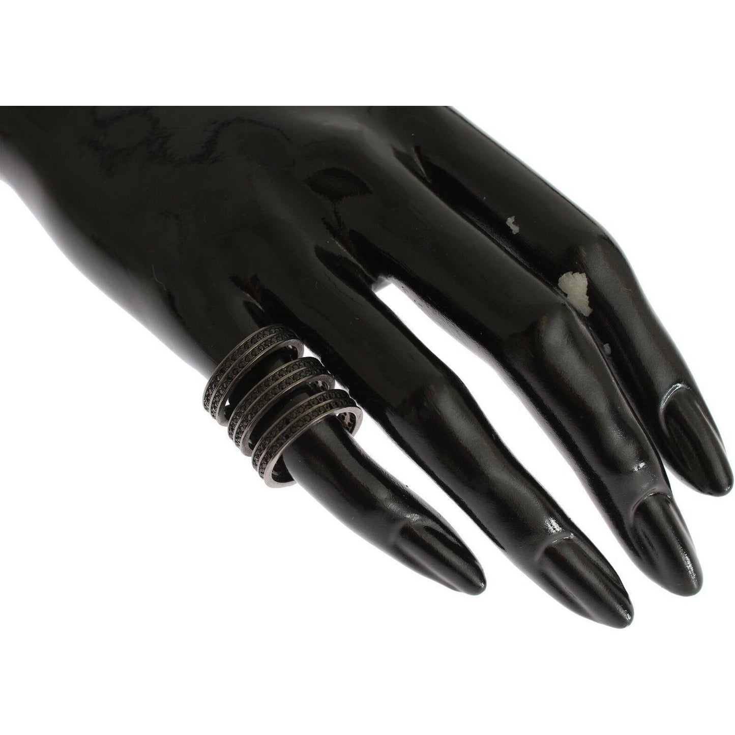 Nialaya Black CZ Rhodium 925 Silver Ring Ring