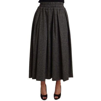 Dolce & Gabbana Gray Wool High Waist A-line PIECE Skirt