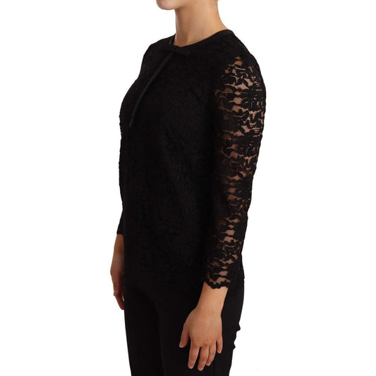 Dolce & Gabbana Elegant Black Floral Lace Long Sleeve Top Dolce & Gabbana Black