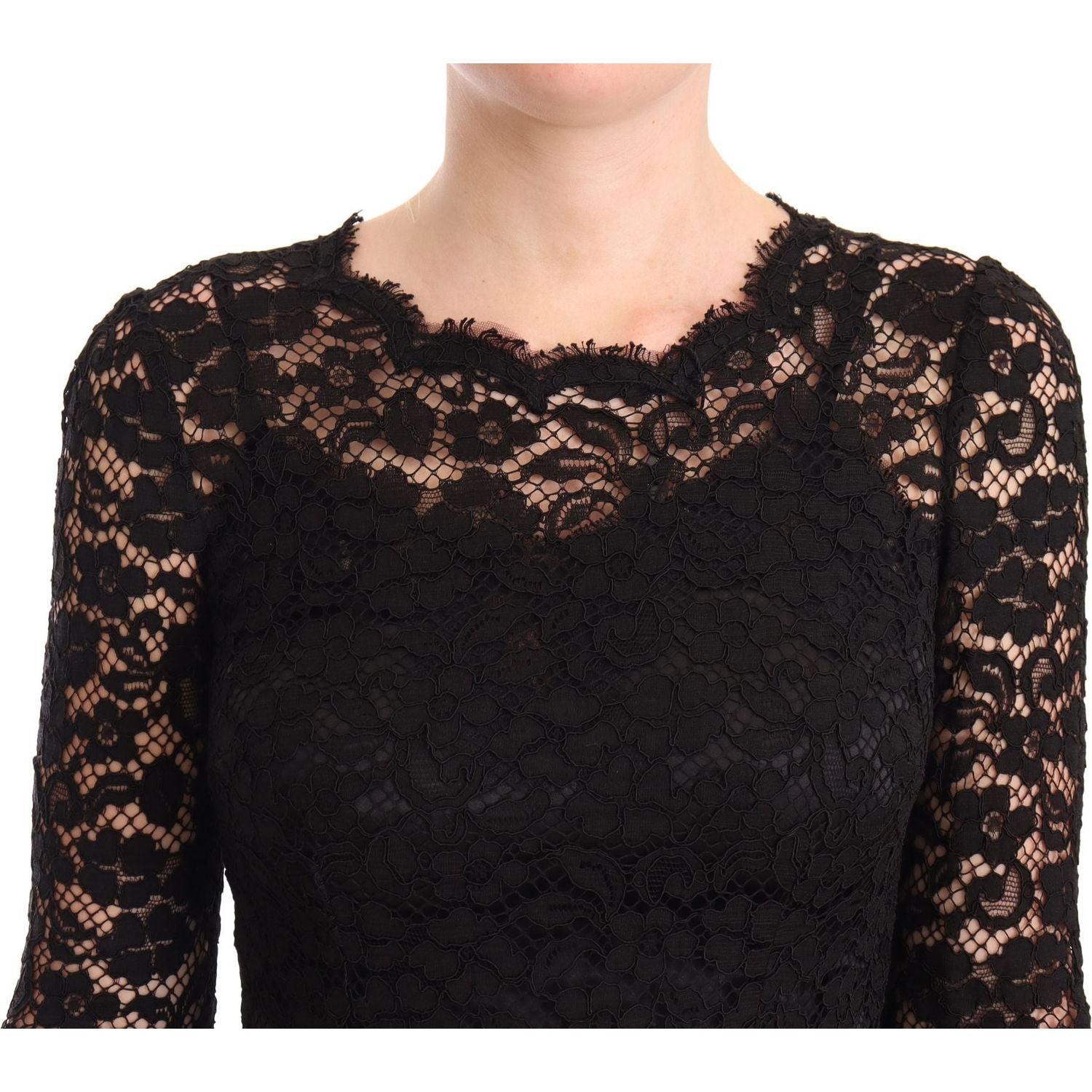 Dolce & Gabbana Black Cotton Lace Mermaid Long Sleeves Dress