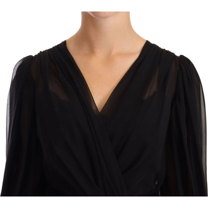 Dolce & Gabbana Black Mesh Pleated Mini Silk Stretch Dress WOMAN DRESSES