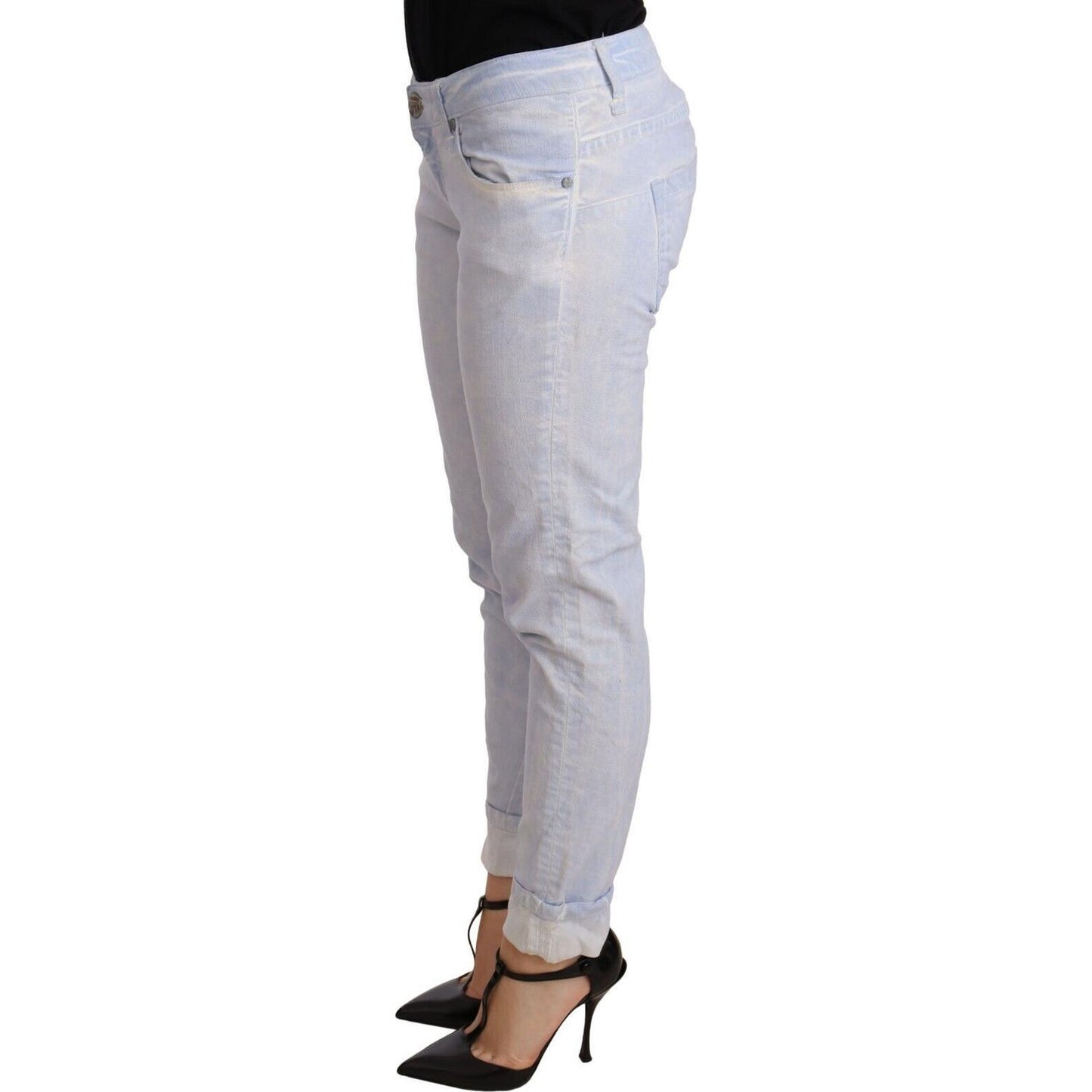 Acht Light Blue Cotton Folded Hem Denim Skinny Women Trouser Jeans Jeans & Pants