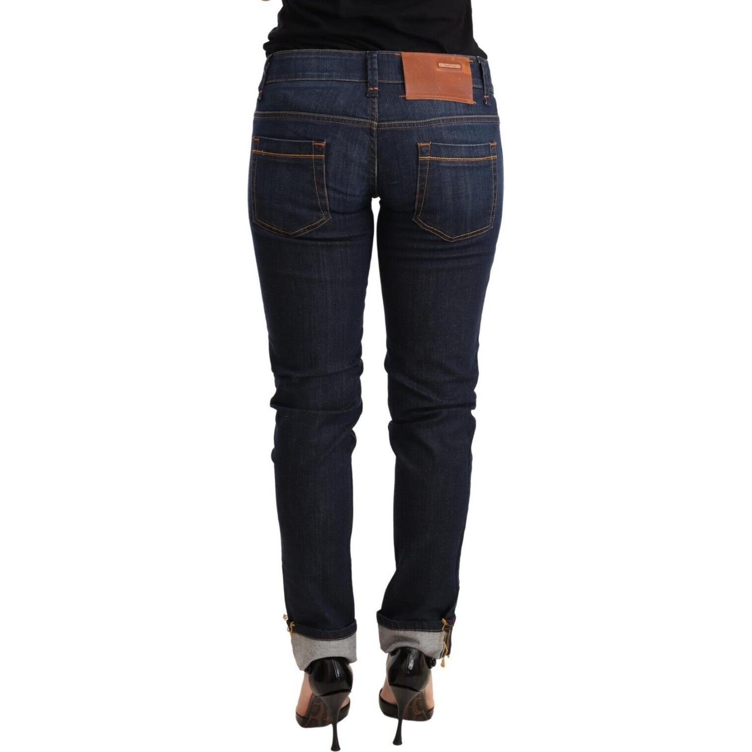 Acht Blue Washed Cotton Low Waist Skinny Denim Women Trouser Jeans