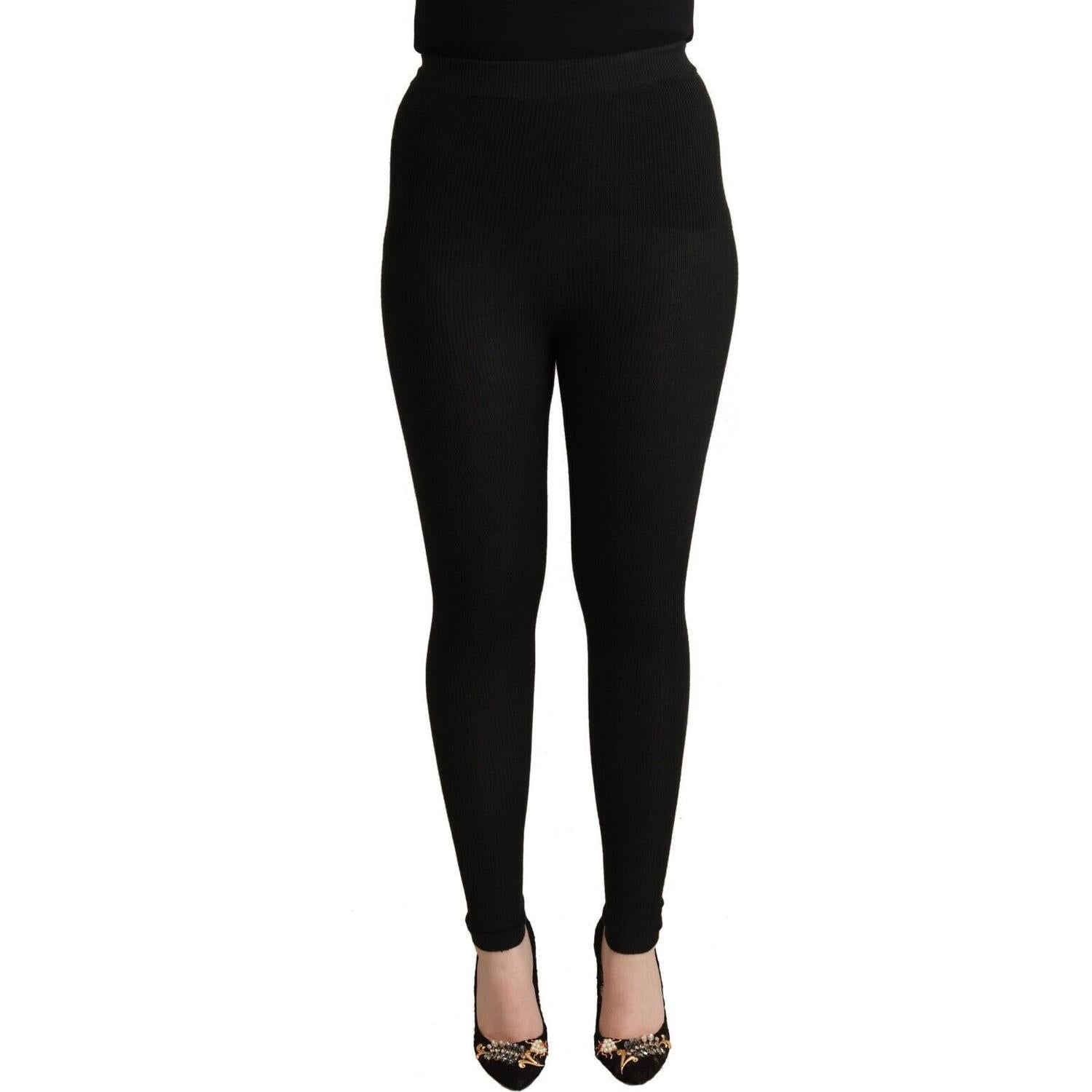 Dolce & Gabbana Black Cashmere Stretch Waist Tights Pants