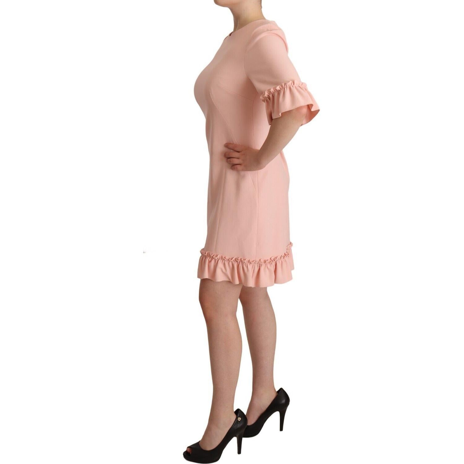 Dolce & Gabbana Pink Ruffled Sleeves Viscose Sheath Dress