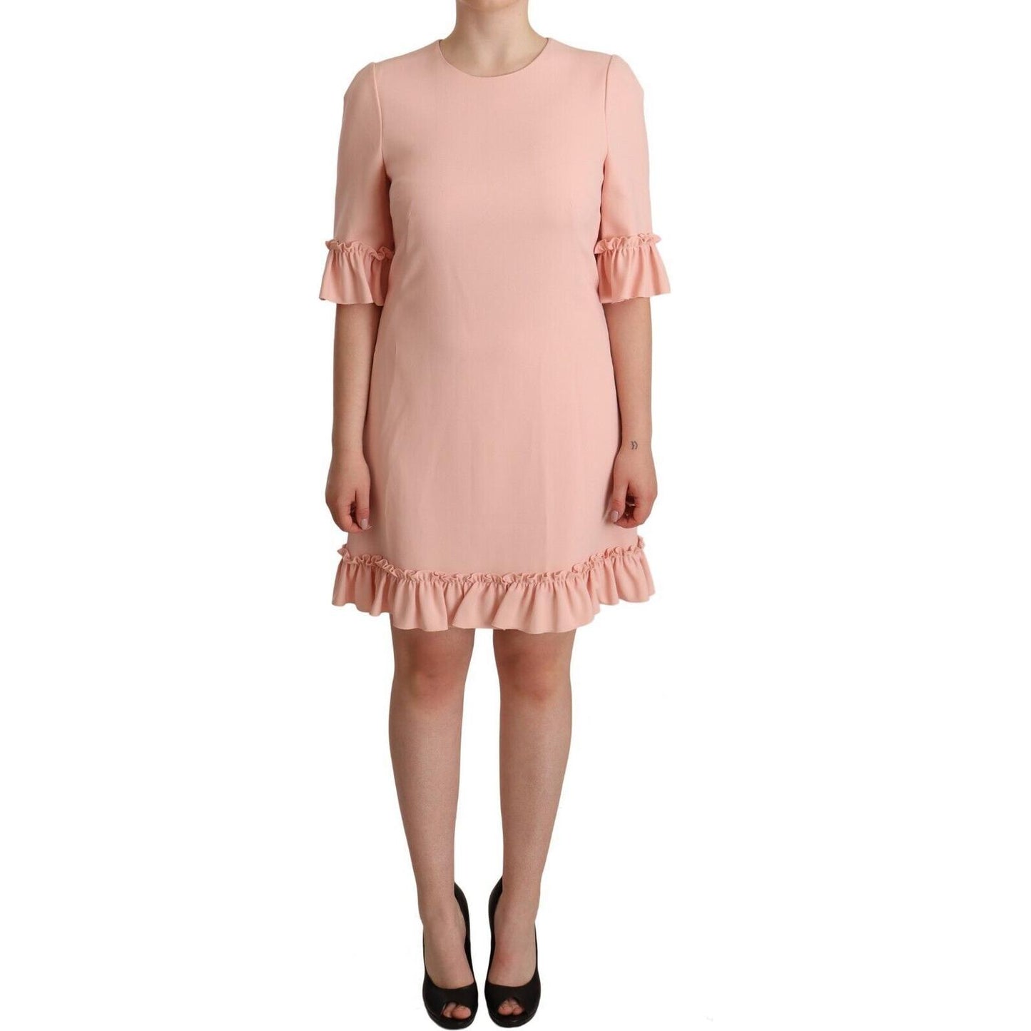 Dolce & Gabbana Pink Ruffled Sleeves Viscose Sheath Dress