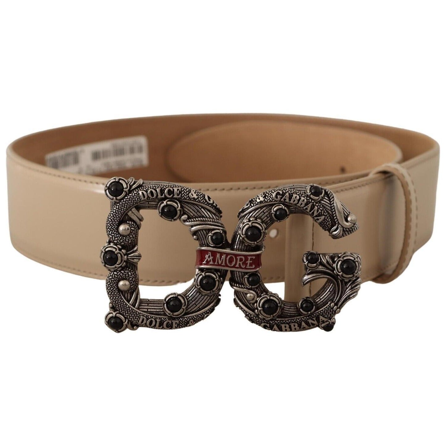 Dolce & Gabbana Beige Leather Silver Logo Buckle Amore Belt WOMAN BELTS