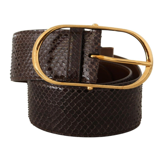 Dolce & Gabbana Brown Exotic Leather Gold Oval Buckle Belt