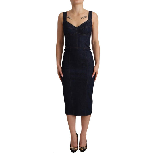 Dolce & Gabbana Elegant Dark Blue Denim Sheath Midi Dress Dolce & Gabbana Black