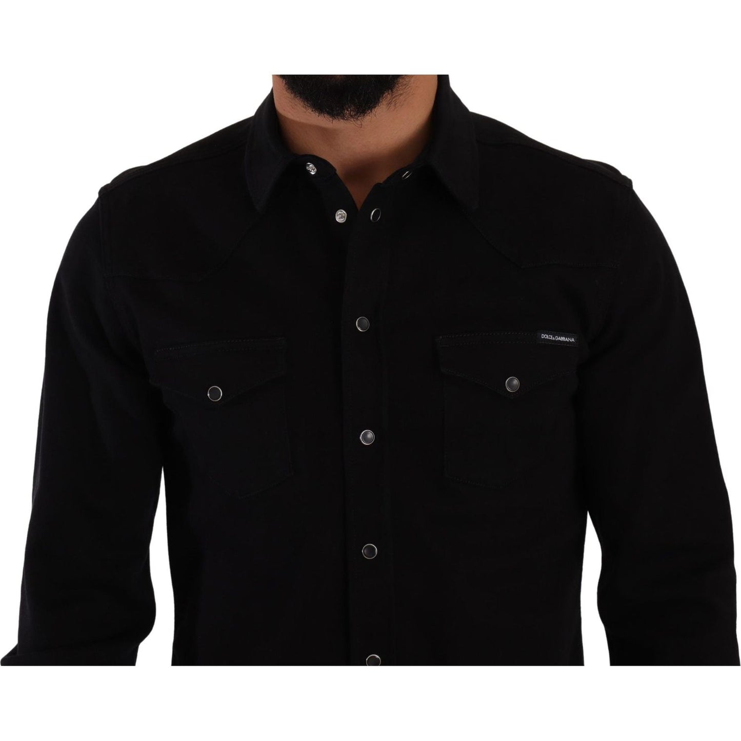 Dolce & Gabbana Black Slim Cotton Denim Stretch Shirt
