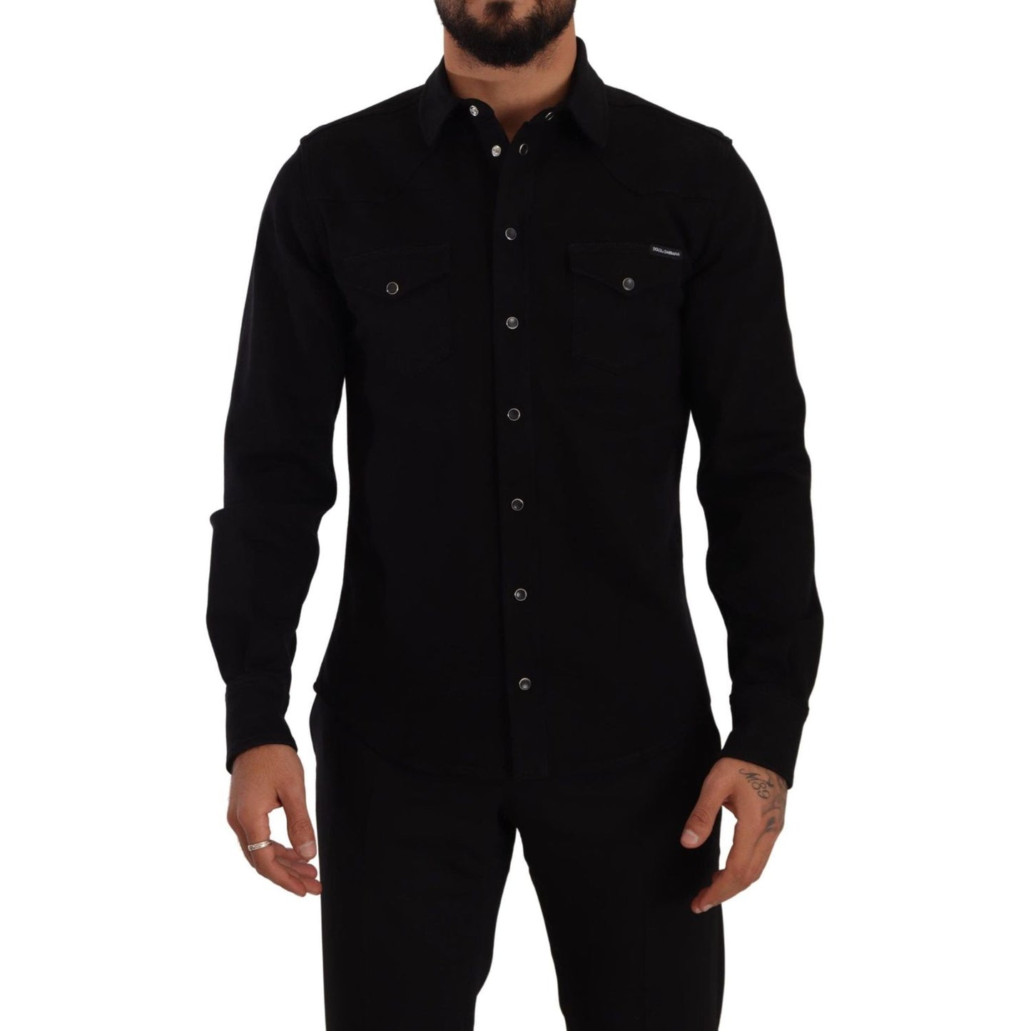 Dolce & Gabbana Black Slim Cotton Denim Stretch Shirt