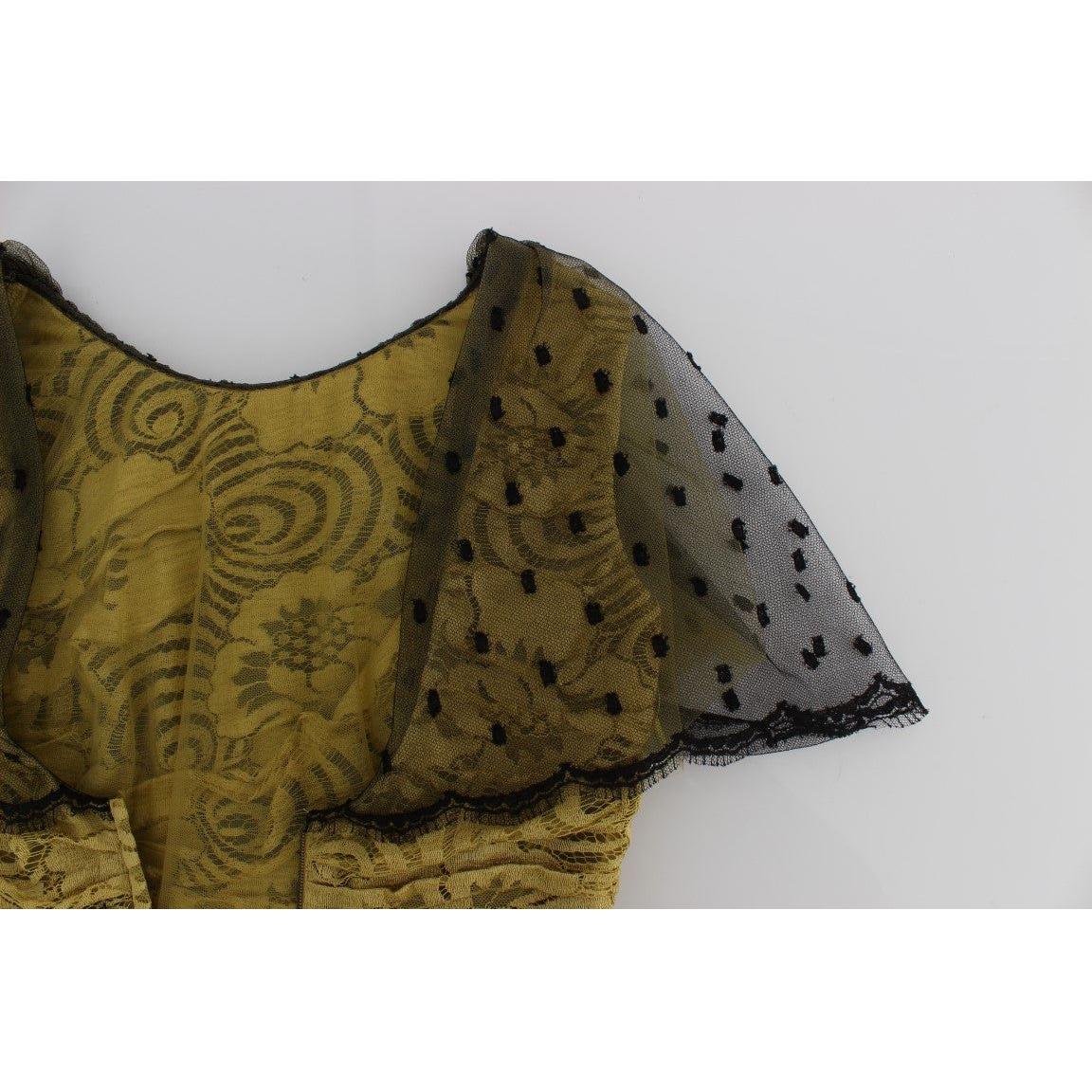 Dolce & Gabbana Yellow Black Floral Lace Ricamo Gown Dress