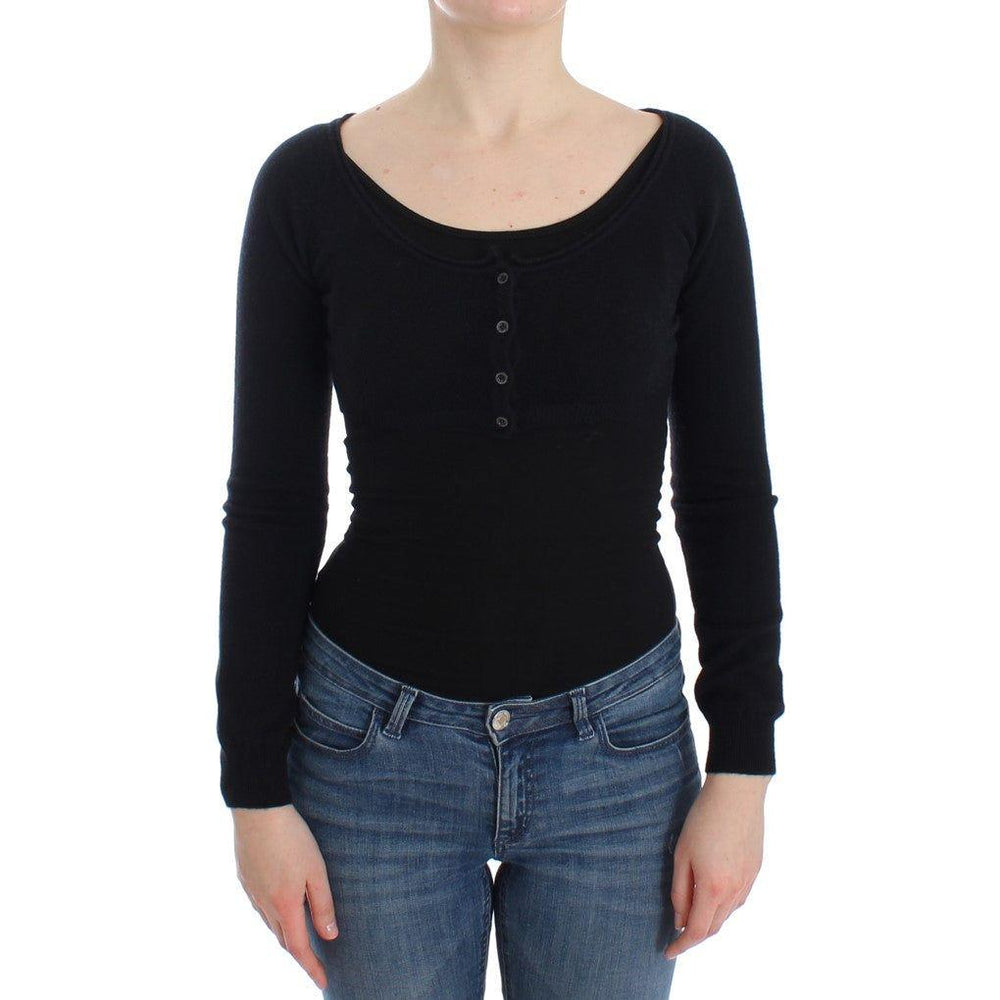 Ermanno Scervino Chic Cropped Black Wool-Cashmere Sweater Ermanno Scervino Tan