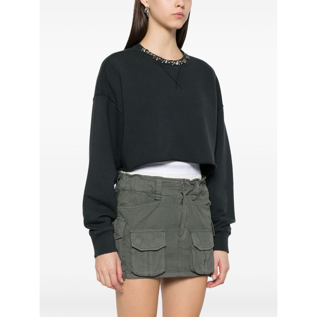 Golden Goose Cropped Cotton Sweatshirt with Crystals on the Front Topwear