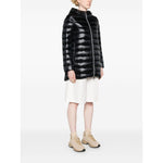 Herno Coats Black feather down jacket with drawstring hood, two-way zip fastening, and curved hem