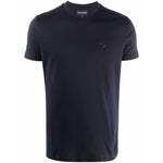 Emporio Armani T-shirts and Polos Blue, navy cotton short sleeve, round neck with chest logo patch, straight hem, men's fashion.