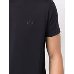 Emporio Armani T-shirts and Polos Blue, navy blue round neck short sleeve cotton shirt with chest logo patch, straight hem