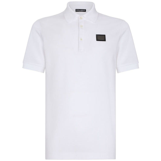 Dolce & Gabbana Logo cotton polo shirt in white with a piqué weave, logo plaque, short sleeves, and straight hem.