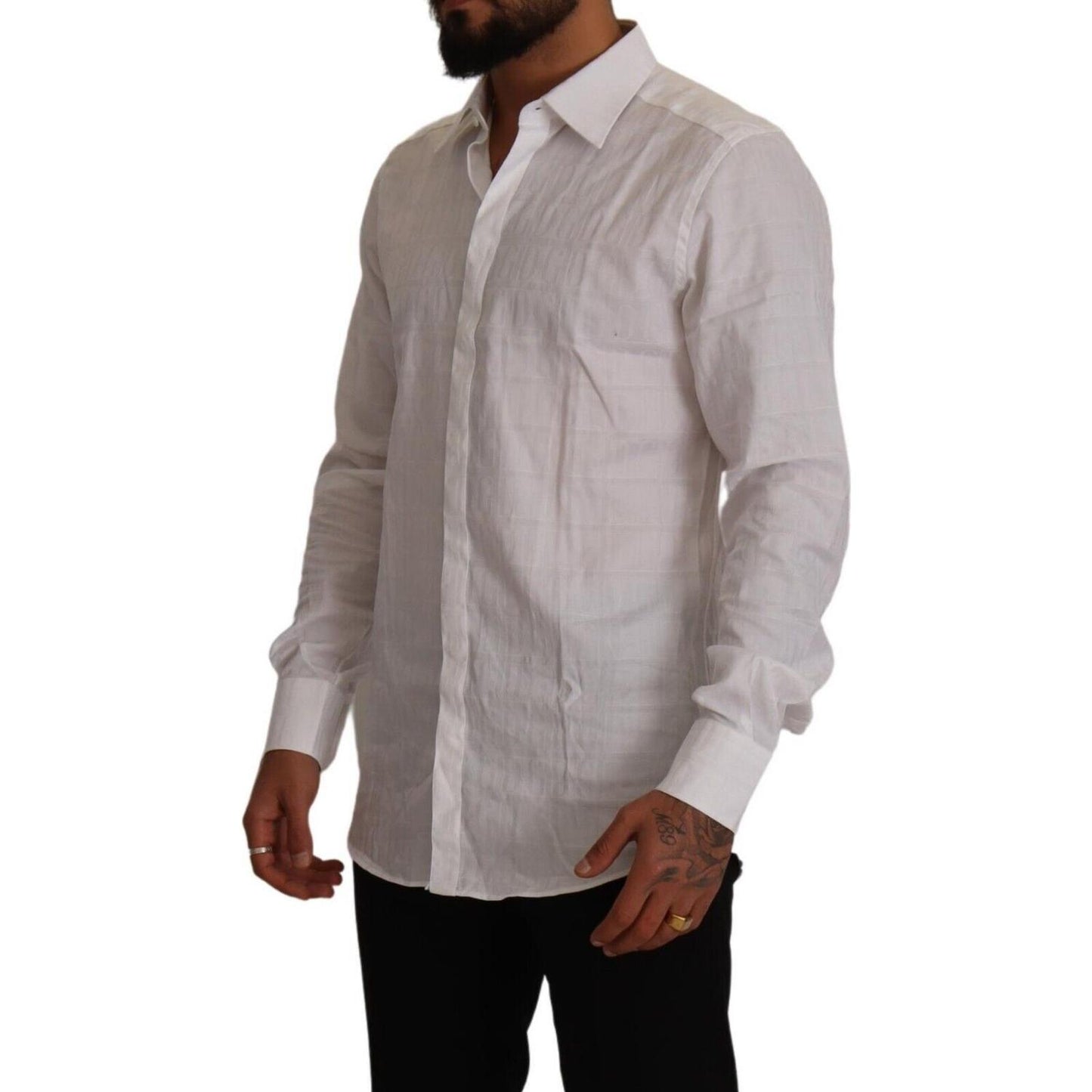 Dolce & Gabbana White GOLD Cotton Slim Fit Dress Formal Shirt