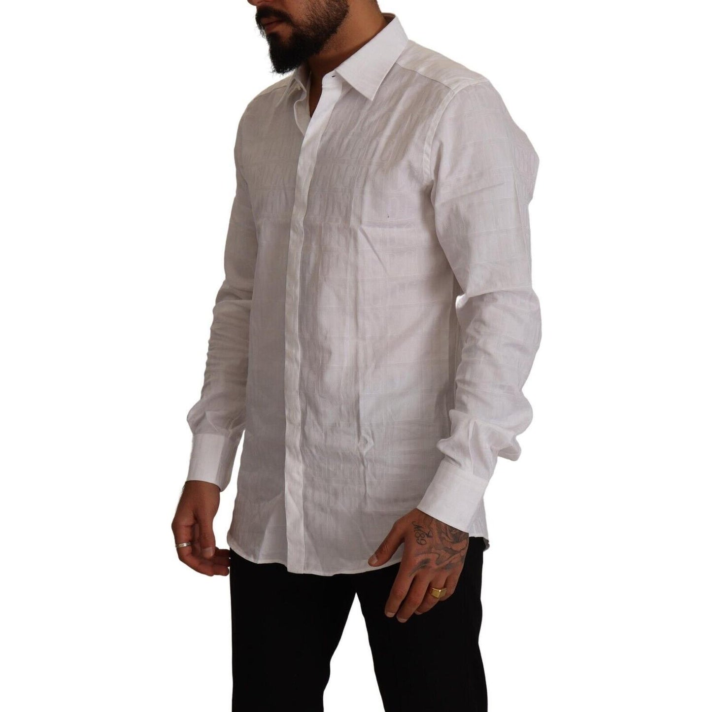 Dolce & Gabbana White GOLD Cotton Slim Fit Dress Formal Shirt